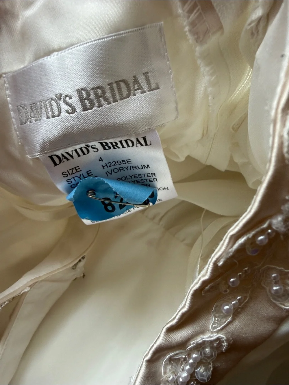 David's Bridal Ivory and Blush Embroidered Flower Girl Dress - Picture 2 of 8